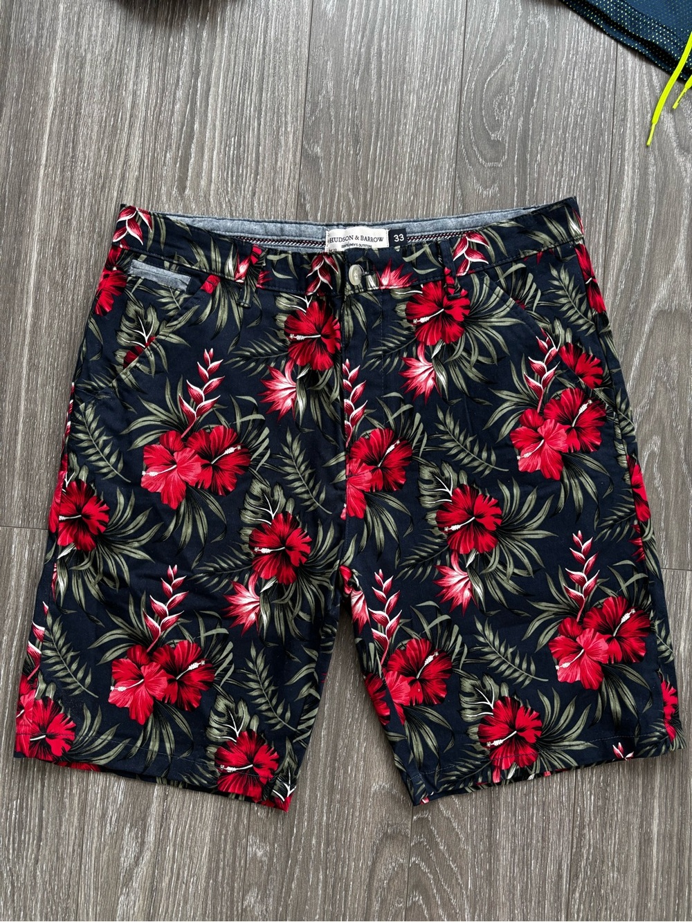 Bold Red Floral Print Flat Front Shorts - Black